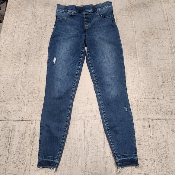 SPANX Denim - Spanx Distressed Ankle Skinny Jeans Women's M High Rise Stretch‎ Denim Raw Hem